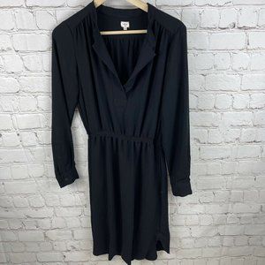 Wilfred Dress Solid Black Button Cuff V Neck Shift Size Small Women’s